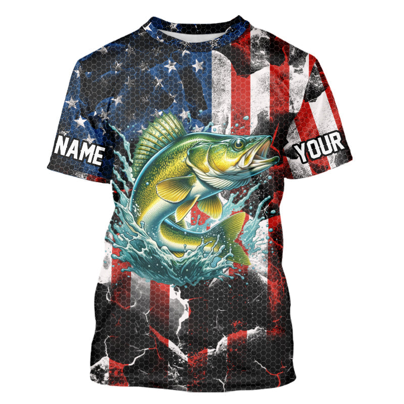 Walleye fishing black American flag Custom UV protection performance long sleeve fishing jerseys NQS9277