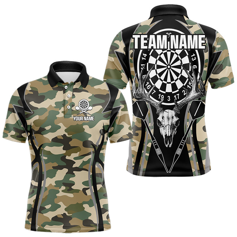 Deer Skull Darts Board Camo Darts Polo, Quarter zip Shirts For Men Custom Team Darts Jersey NQS9444