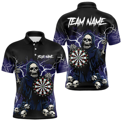 Purple Lightning Thunder Skull Darts Polo, Quarter zip Shirts For Men Custom Team Darts Jersey Outfit NQS9446