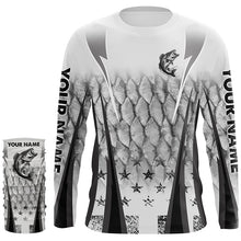 Load image into Gallery viewer, Black and white Largemouth Bass fishing scales Custom performance long sleeve Bass fishing shirts NQS7361