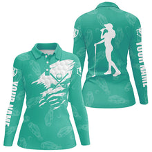 Load image into Gallery viewer, Womens golf polo shirts custom name golf clubs pattern shirt for ladies | Turquoise NQS7536