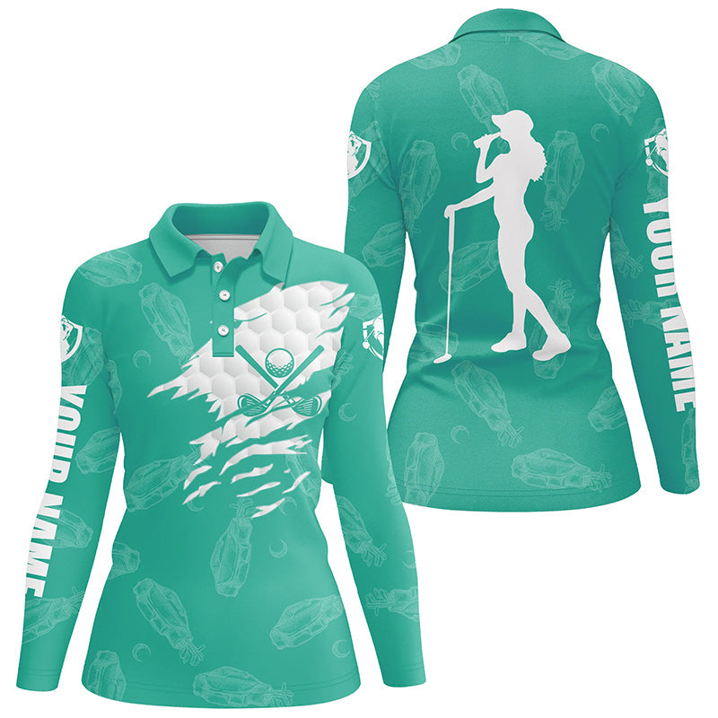 Womens golf polo shirts custom name golf clubs pattern shirt for ladies | Turquoise NQS7536