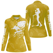 Load image into Gallery viewer, Womens golf polo shirts custom name golf clubs pattern shirt for ladies | Yellow NQS7536