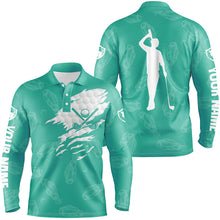 Load image into Gallery viewer, Mens golf polo shirt custom name golf clubs pattern shirt | Turquoise NQS7536