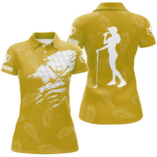 Load image into Gallery viewer, Womens golf polo shirts custom name golf clubs pattern shirt for ladies | Yellow NQS7536