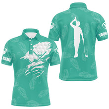 Load image into Gallery viewer, Mens golf polo shirt custom name golf clubs pattern shirt | Turquoise NQS7536