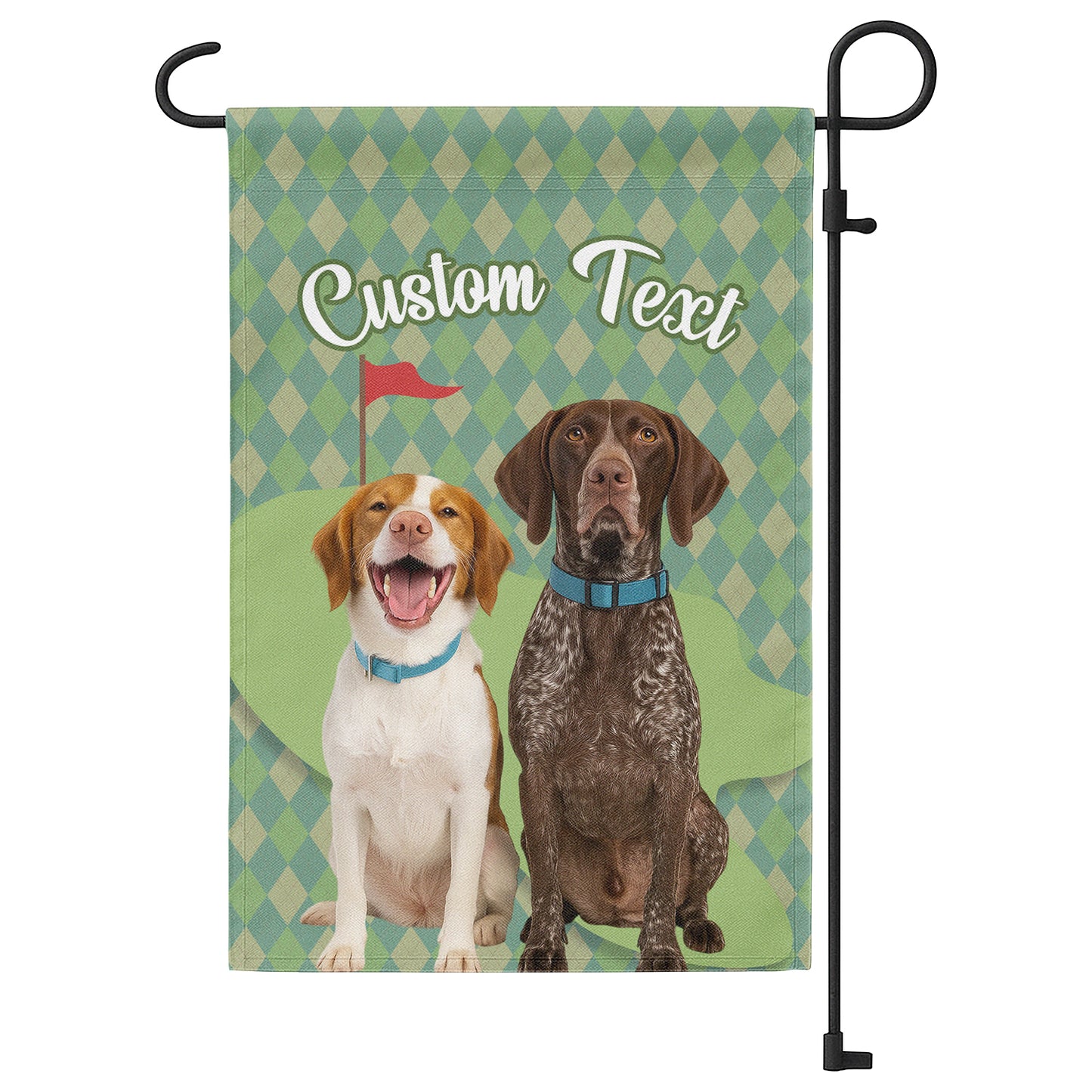 Custom text and pet photo green argyle pattern golf Garden Flag, Personalized Golfing Gift NQS9905