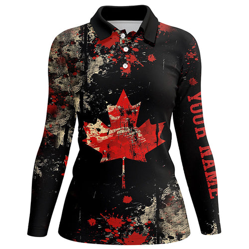 Women golf polo shirts custom Vintage Black Canadian flag golf outfits for ladies, unique golf gifts NQS7694