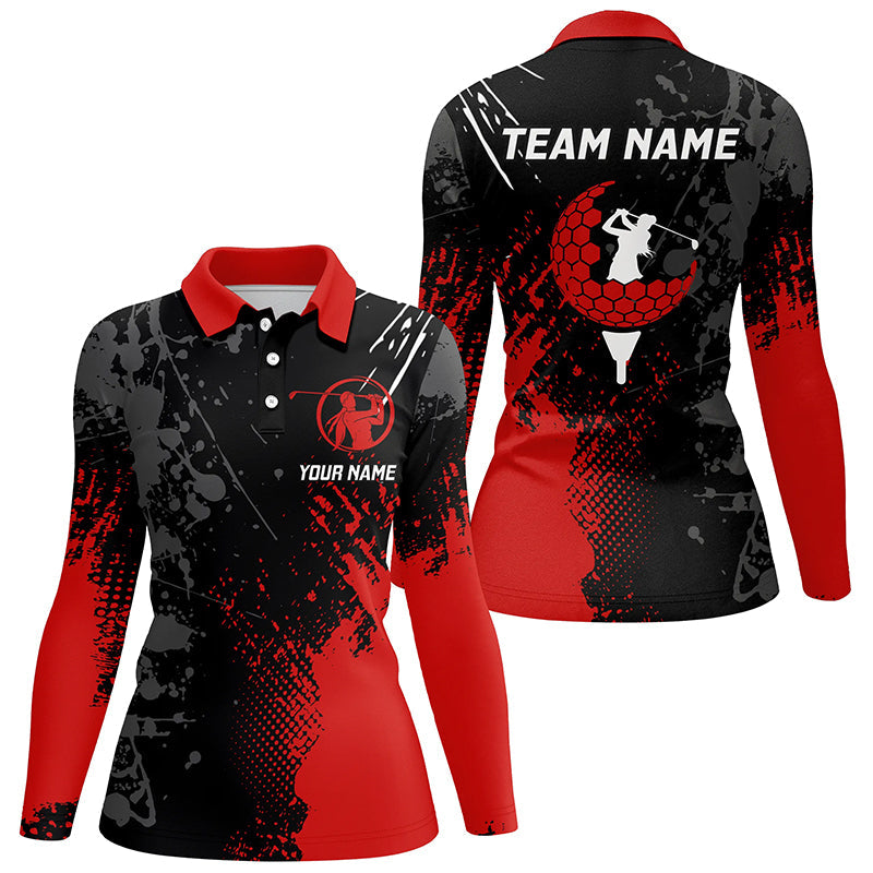 Black and Red Womens golf polo shirts custom female golf attire for women, personalized golf gifts NQS8127