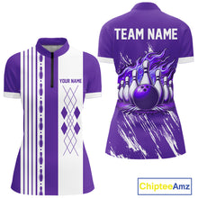 Load image into Gallery viewer, Retro Purple argyle Flame Bowling shirts For Women custom bowling team jerseys Ladies Bowler Outfits NQS10326