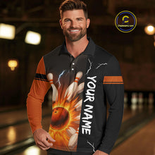 Load image into Gallery viewer, Orange Flame Lightning thunder Bowling shirts For Men custom bowling team jerseys Mens Bowler Outfits NQS10329