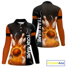 Load image into Gallery viewer, Orange Flame Lightning thunder Bowling shirt For Women custom bowling team jersey Bowler Outfits NQS10329
