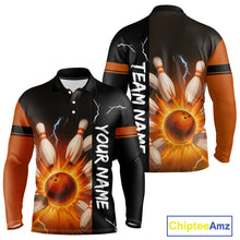 Load image into Gallery viewer, Orange Flame Lightning thunder Bowling shirts For Men custom bowling team jerseys Mens Bowler Outfits NQS10329