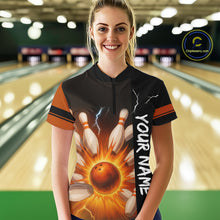 Load image into Gallery viewer, Orange Flame Lightning thunder Bowling shirt For Women custom bowling team jersey Bowler Outfits NQS10329