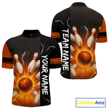 Load image into Gallery viewer, Orange Flame Lightning thunder Bowling shirts For Men custom bowling team jerseys Mens Bowler Outfits NQS10329