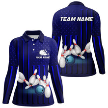 Load image into Gallery viewer, Blue American Flag patriotic Bowling Polo, 1/4 Zip Shirts For Women, custom team bowling shirts NQS8362