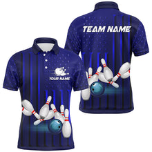 Load image into Gallery viewer, Blue American Flag patriotic Bowling Polo, 1/4 Zip Shirts For Men, custom team bowling shirts NQS8362