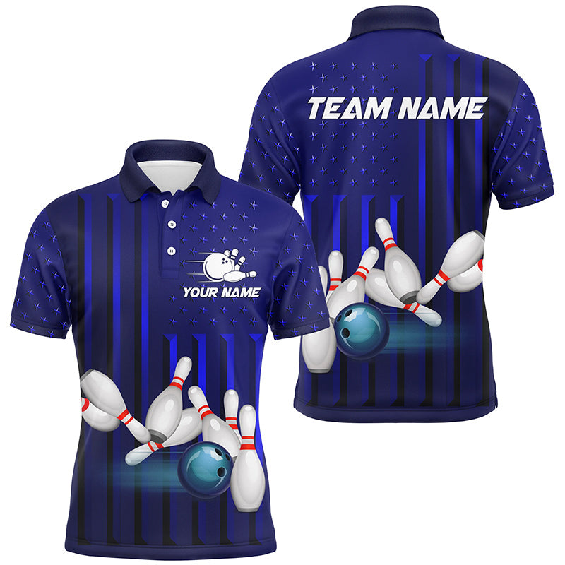 Blue American Flag patriotic Bowling Polo, 1/4 Zip Shirts For Men, custom team bowling shirts NQS8362
