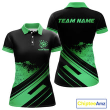 Load image into Gallery viewer, Custom Black And Green Bowling Team Polo, Quarter-Zip Shirts For Women, Personalized Bowling Jerseys NQS10540
