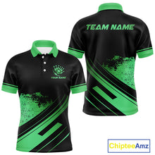 Load image into Gallery viewer, Custom Black And Green Bowling Team Polo, Quarter-Zip Shirts For Men, Personalized Bowling Jerseys NQS10540