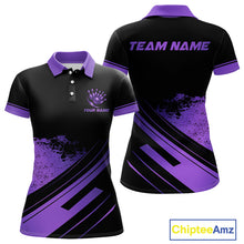 Load image into Gallery viewer, Custom Black And Purple Bowling Team Polo, Quarter-Zip Shirts For Women, Personalized Bowling Jerseys NQS10541