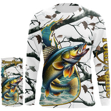 Load image into Gallery viewer, Ice fishing walleye winter camo custom long sleeve fishing shirts, walleye jerseys NQS3992