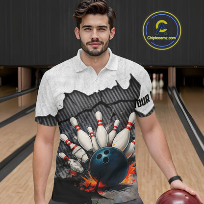 Black and White grunge Bowling Shirts for Men Custom Team Bowling Jerseys, Gift for Bowlers NQS10751