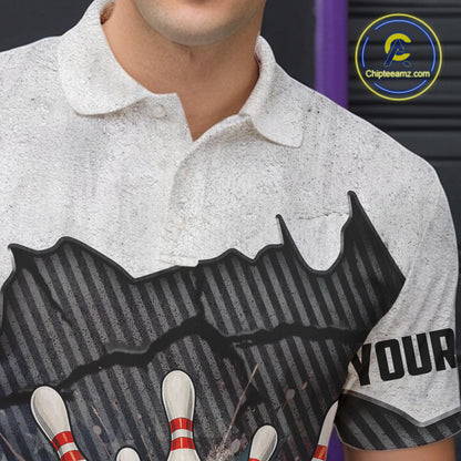 Black and White grunge Bowling Shirts for Men Custom Team Bowling Jerseys, Gift for Bowlers NQS10751