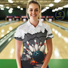 Load image into Gallery viewer, Black and White grunge Bowling Shirts for Women Custom Team Bowling Jerseys, Gift for Bowlers NQS10751