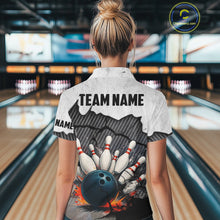 Load image into Gallery viewer, Black and White grunge Bowling Shirts for Women Custom Team Bowling Jerseys, Gift for Bowlers NQS10751