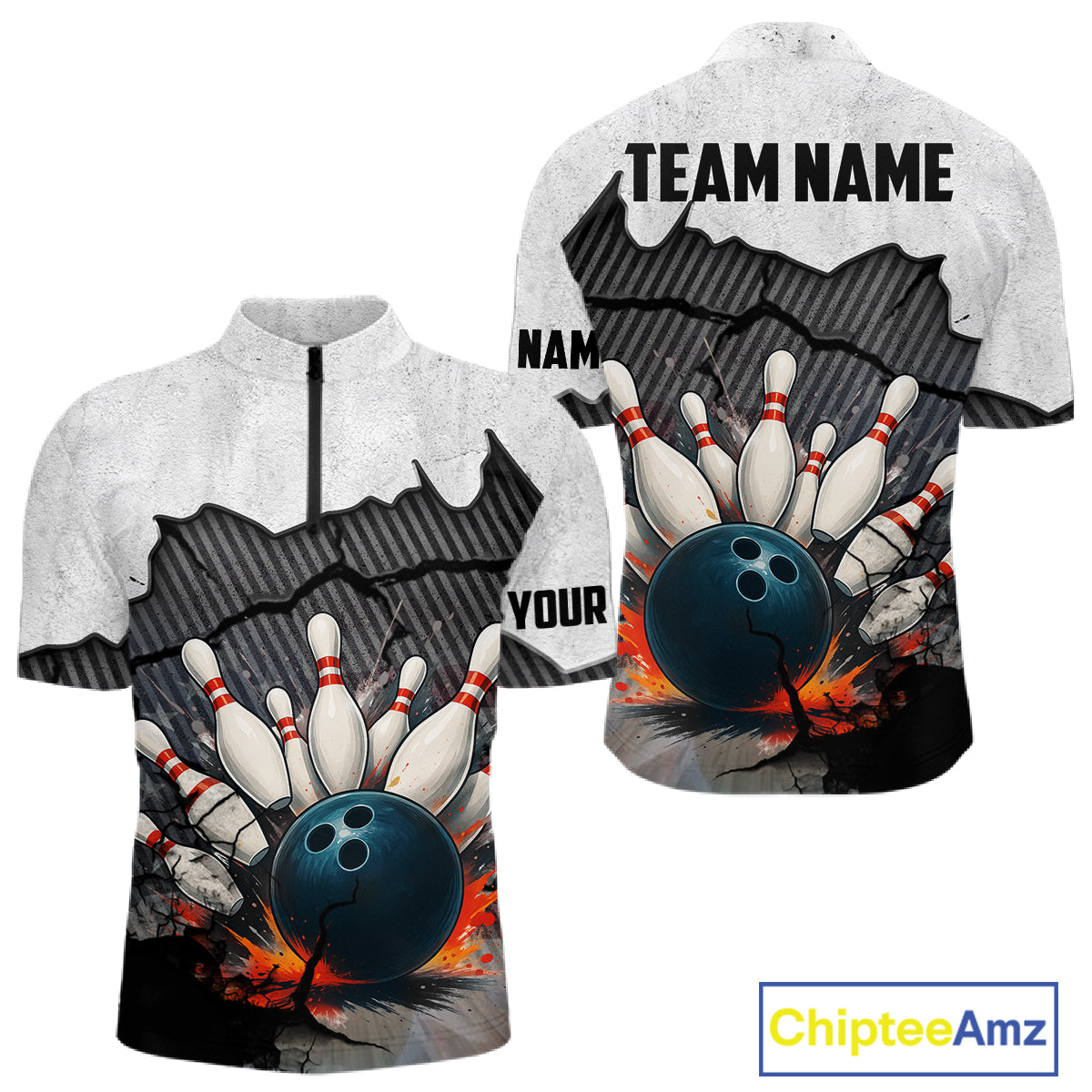 Black and White grunge Bowling Shirts for Men Custom Team Bowling Jerseys, Gift for Bowlers NQS10751