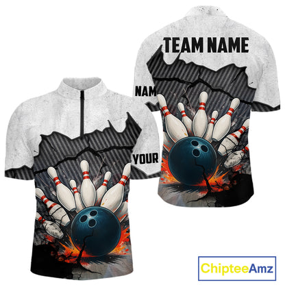 Black and White grunge Bowling Shirts for Men Custom Team Bowling Jerseys, Gift for Bowlers NQS10751