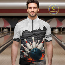 Load image into Gallery viewer, Black and White grunge Bowling Shirts for Men Custom Team Bowling Jerseys, Gift for Bowlers NQS10751