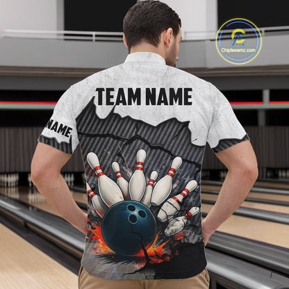 Black and White grunge Bowling Shirts for Men Custom Team Bowling Jerseys, Gift for Bowlers NQS10751