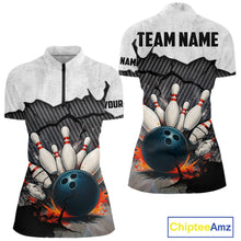 Load image into Gallery viewer, Black and White grunge Bowling Shirts for Women Custom Team Bowling Jerseys, Gift for Bowlers NQS10751