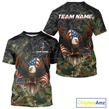 Load image into Gallery viewer, Black &amp; Green Camo American Flag Eagle Disc Golf T-Shirt, Patriotic disc golf jersey custom NQS10954