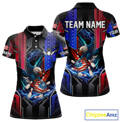 American flag bowling jersey Custom patriotic Lightning Thunder Eagle Bowling shirts for Women NQS10958