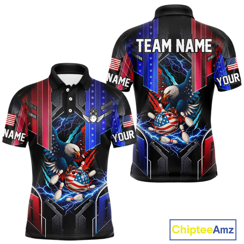 American flag bowling jersey Custom patriotic Lightning Thunder Eagle Bowling shirts for men NQS10958