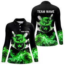 Load image into Gallery viewer, Green Flame Smoke Lucky clover Bowling Shirts For Women Custom St Patrick Day Bowling Team Jersey NQS9451