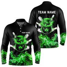 Load image into Gallery viewer, Green Flame Smoke Lucky clover Bowling Shirts For Men Custom St Patrick Day Bowling Team Jersey NQS9451