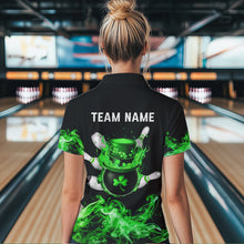 Load image into Gallery viewer, Green Flame Smoke Lucky clover Bowling Shirts For Women Custom St Patrick Day Bowling Team Jersey NQS9451