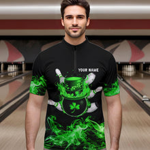 Load image into Gallery viewer, Green Flame Smoke Lucky clover Bowling Shirts For Men Custom St Patrick Day Bowling Team Jersey NQS9451