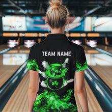 Load image into Gallery viewer, Green Flame Smoke Lucky clover Bowling Shirts For Women Custom St Patrick Day Bowling Team Jersey NQS9451