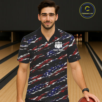 Black American Flag pattern bowling Hawaiian shirt custom patriotic jersey team bowling gifts NQS11552