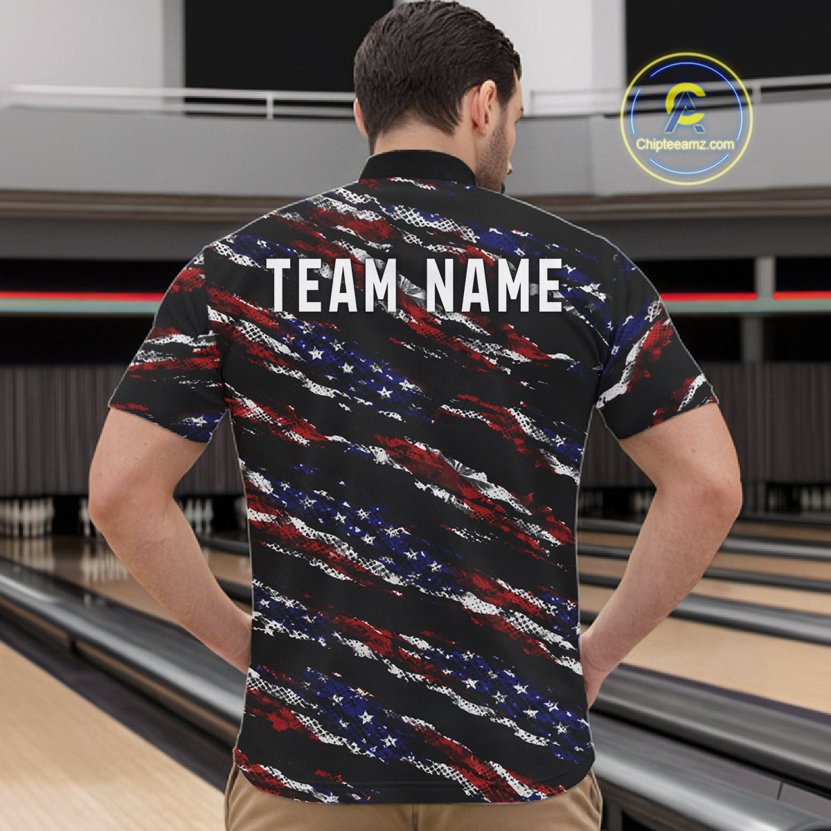 Black American Flag pattern bowling shirt for men custom patriotic jerseys team bowling gifts for men NQS11552
