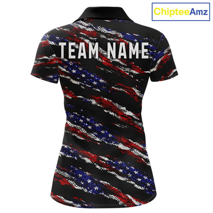 Black American Flag pattern Golf Polo shirts for Women custom ladies patriotic golf shirts NQS11553