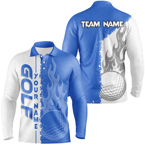 Blue and white flame golf ball custom Mens golf polo shirts, best mens golf wear for team NQS7543