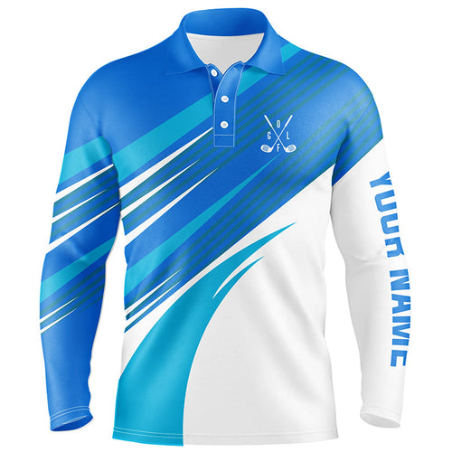 Blue and white Mens golf polo shirts custom golf tops for mens, personalized golf gifts NQS7546