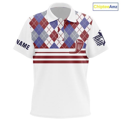 Red, White and Blue argyle pattern golf clubs Kid Golf polo shirts Custom golf attire for Kid NQS10030