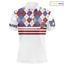 Load image into Gallery viewer, Red, White and Blue argyle pattern golf clubs Mens Golf polo shirts Custom golf attire for men NQS10030